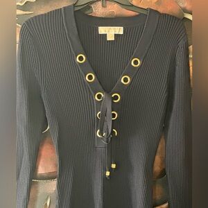NWOT! Michael Kors Black Ribbed Lace-Up Sweater Dress